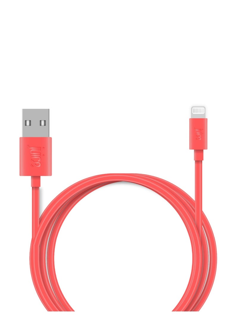 جوس كابل JUICE USB-A إلى Apple Lightning، مصنوع من مادة TPE معاد تدويرها بنسبة 100% ومُعزز للمتانة، للشحن ونقل البيانات، معتمد من MFI للشحن السريع، متوافق مع أحدث الطرازات: iPhone 17 و16 و15 و14 و13 و12 و11 Pro Max وXR وXS وX و8 وSE، بالإضافة إلى iPad، بطول 2 متر، باللون الكورال. - Image 2